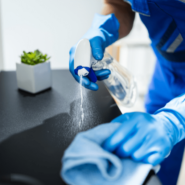 Image of a person cleaning a counter.