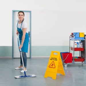woman janitor smiling